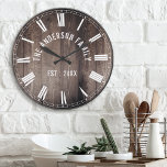 Create Your Custom Family Name Rustic Farmhouse Large Clock<br><div class="desc">Farmhouse style wall clocks for the perfect addition to give your kitchen a country decor look. Personalize with family name and established year for an unique farmhouse wall clock.</div>