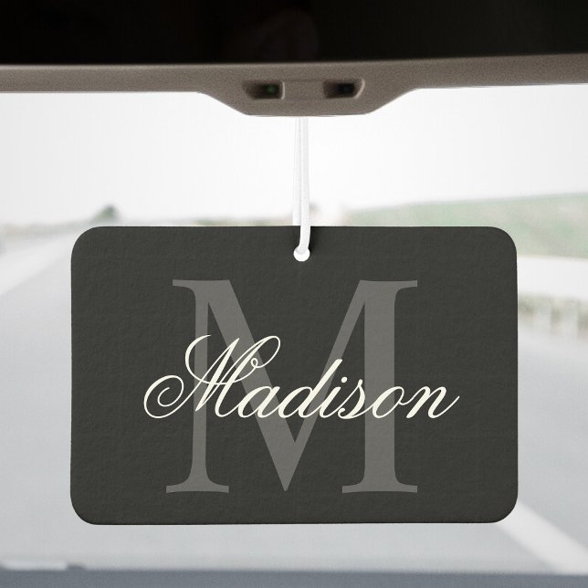 Create Your Custom Name Monogram Calligraphy Black Air Freshener (Creator Uploaded)