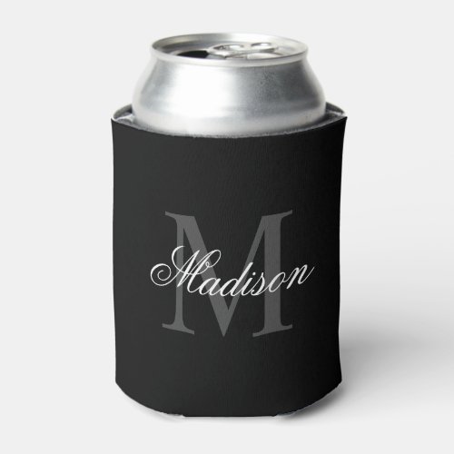 Create Your Custom Name Monogram Calligraphy Black Can Cooler