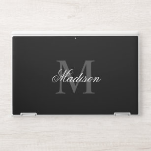 Create Your Custom Name Monogram Calligraphy Black HP Laptop Skin