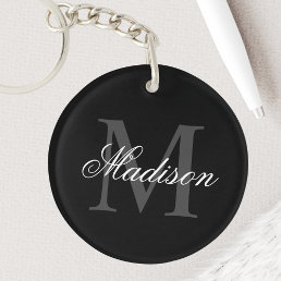 Create Your Custom Name Monogram Calligraphy Black Keychain