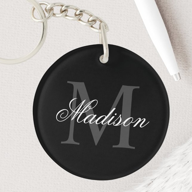 Create Your Custom Name Monogram Calligraphy Black Keychain (Creator Uploaded)