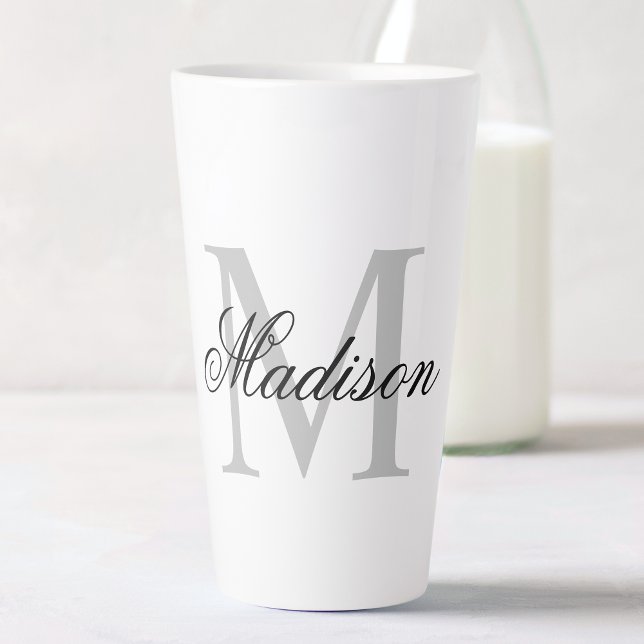 Create Your Custom Name Monogram Calligraphy Black Latte Mug (Creator Uploaded)