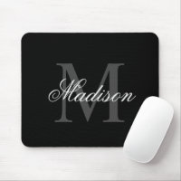 Create Your Custom Name Monogram Calligraphy Black Mouse Pad
