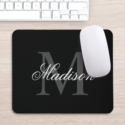 Create Your Custom Name Monogram Calligraphy Black Mouse Pad