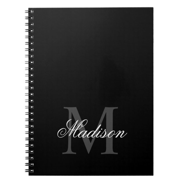 Create Your Custom Name Monogram Calligraphy Black Notebook | Zazzle