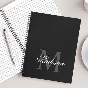 Create Your Custom Name Monogram Calligraphy Black Notebook