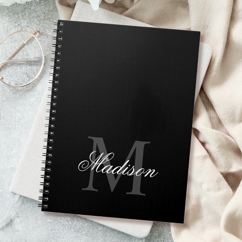 Create Your Custom Name Monogram Calligraphy Black Notebook