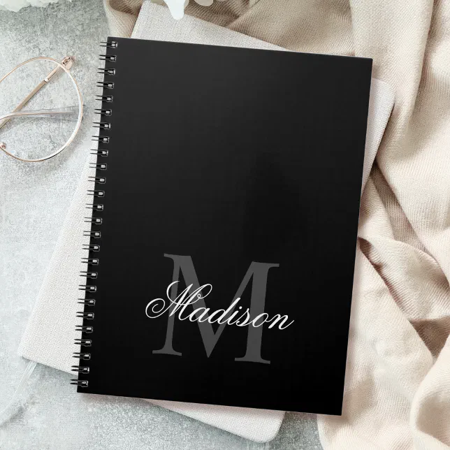 Design Notebook Calography Create Your Custom Name Monogram Calligraphy Black Notebook | Zazzle