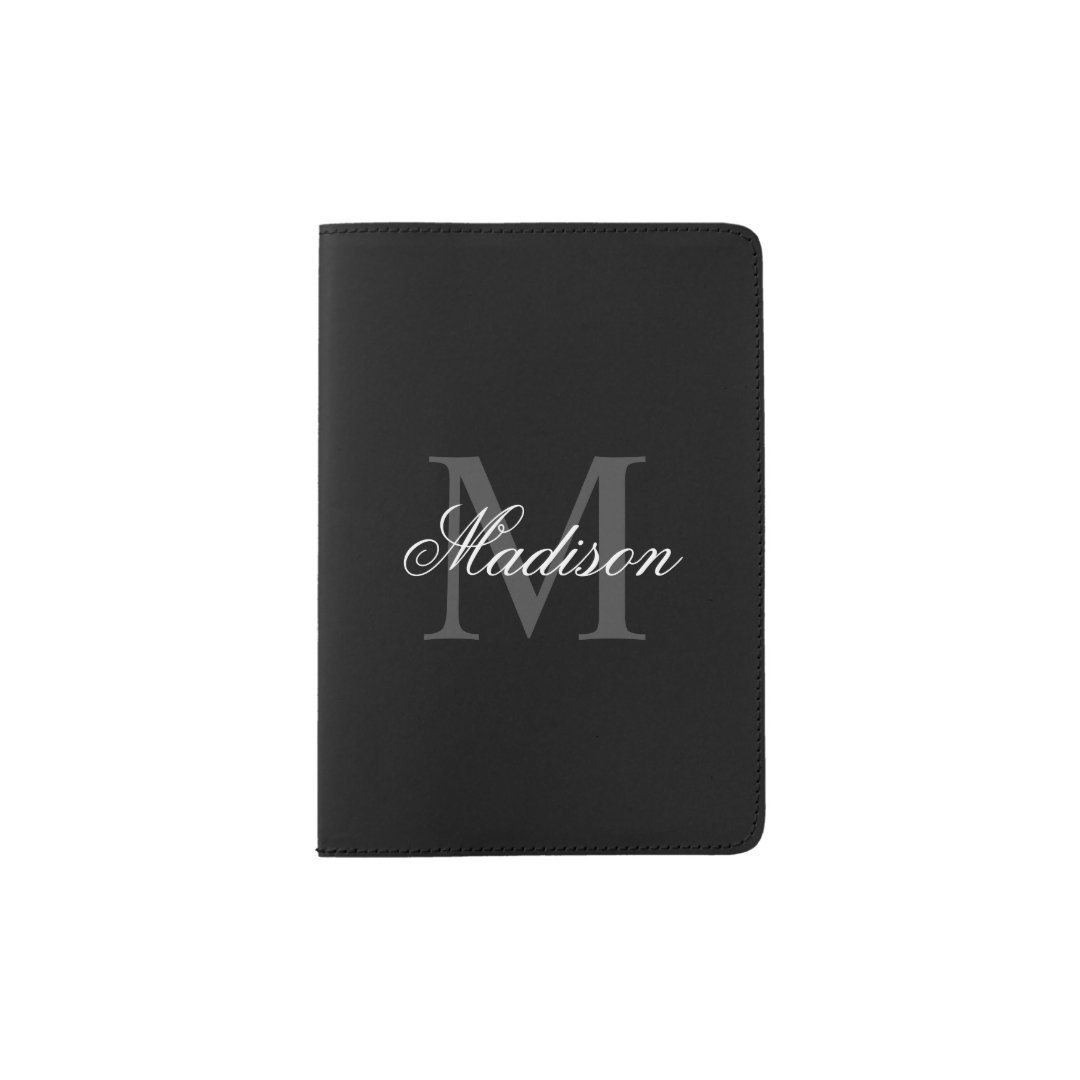 Create Your Custom Name Monogram Calligraphy Black Passport Holder Zazzle