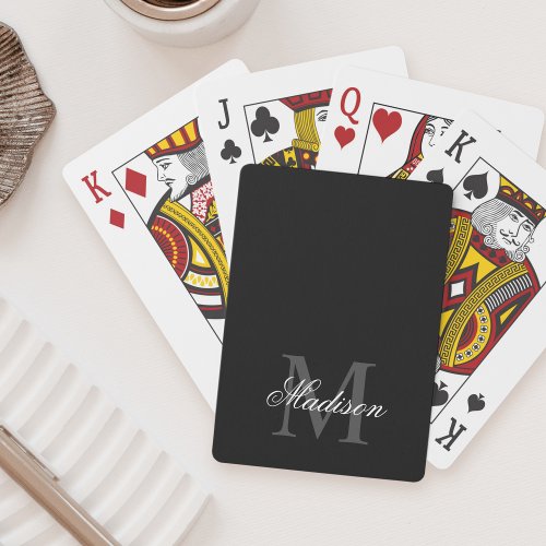 Create Your Custom Name Monogram Calligraphy Black Playing Cards