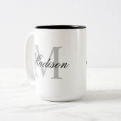 Create Your Custom Name Monogram Calligraphy Black Two-Tone Coffee Mug (Front Left)