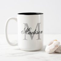 Create Your Custom Name Monogram Calligraphy Black Two-Tone Coffee Mug