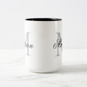 Create Your Custom Name Monogram Calligraphy Black Two-Tone Coffee Mug (Center)