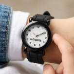 Create Your Custom Name Personalized Boys Black Watch<br><div class="desc">Create your own personalized, girls fun cool black strap, stainless steel wrist watch. To edit this design template, simply edit the text fields as shown above. You can even add more text or images, customize fonts and colors. Go ahead create a wonderful, custom watch for the little boy in your...</div>