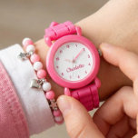 Create Your Custom Name Personalized Girls Pink Watch<br><div class="desc">Create your own personalized, girls fun girly pink strap, stainless steel wrist watch. To edit this design template, simply edit the text fields as shown above. You can even add more text or images, customize fonts and colors. Go ahead create a wonderful, custom watch for the little princess in your...</div>