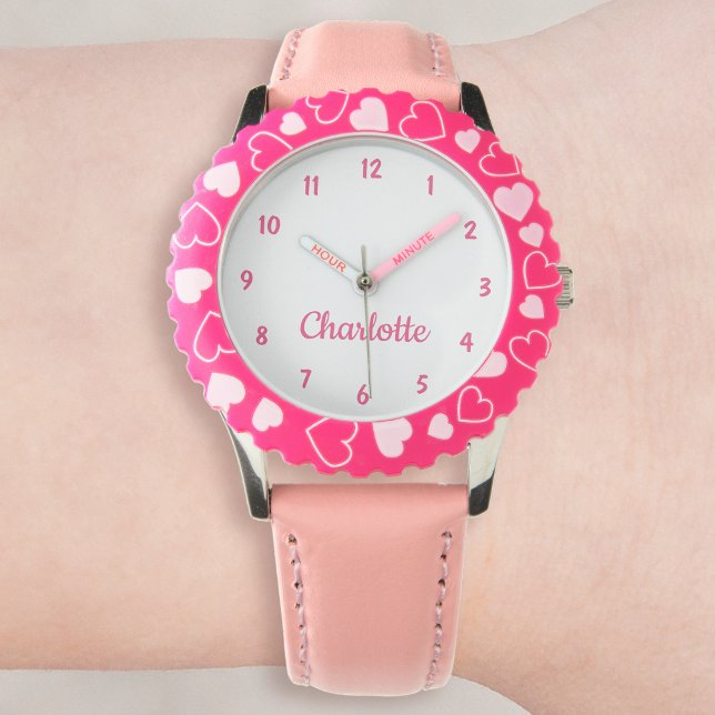 Create Your Custom Name Personalized Girls Pink Watch (Creator Uploaded)