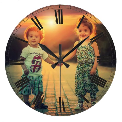 Create Your Custom Photo Brown Classy Elegant Large Clock - Decorative personalizable classical elegant clock design with your custom photo, image or logo.