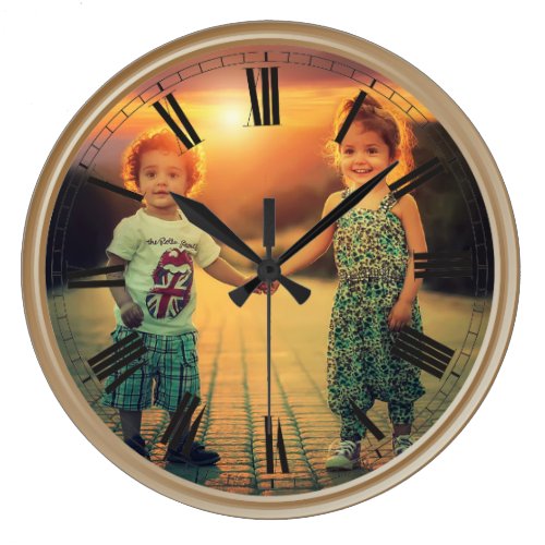 Create Your Custom Photo Brown Classy Elegant Large Clock - Decorative personalizable classical elegant clock design with your custom photo, image or logo.