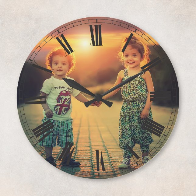 Create Your Custom Photo Brown Classy Elegant Round Clock (Creator Uploaded)
