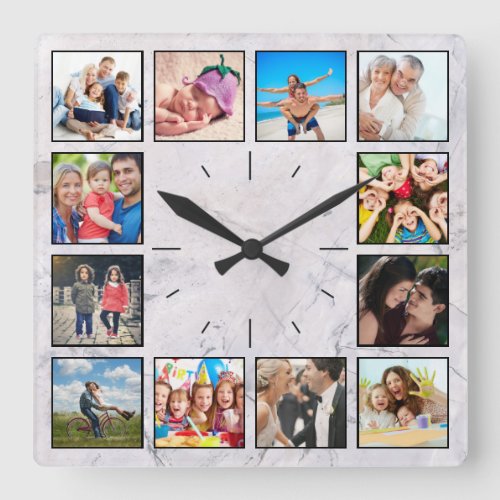 Create Your Custom Photo Collage Elegant Marble Square Wall Clock