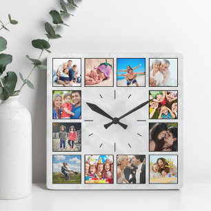 Create Your Custom Photo Collage Elegant Marble Square Wall Clock
