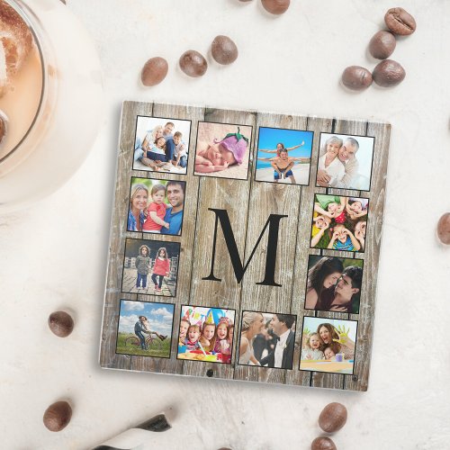 Create Your Custom Photo Collage Rustic Farmhouse Glass Coaster