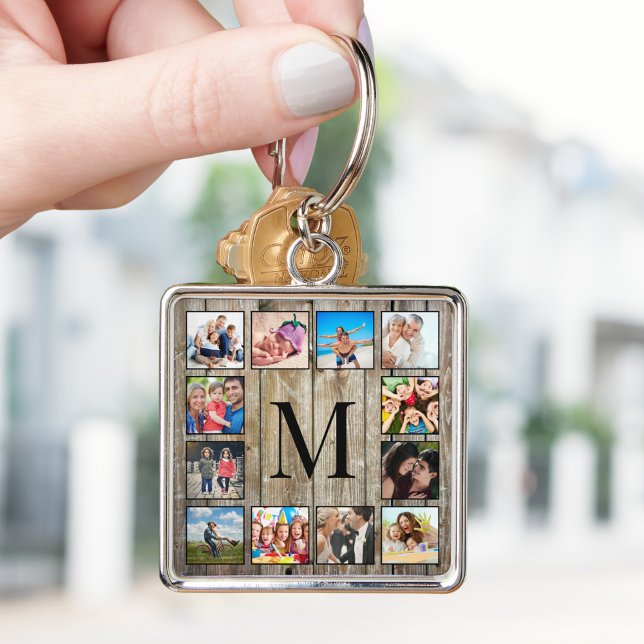 Create Your Custom Photo Collage Rustic Farmhouse Keychain (Creator Uploaded)