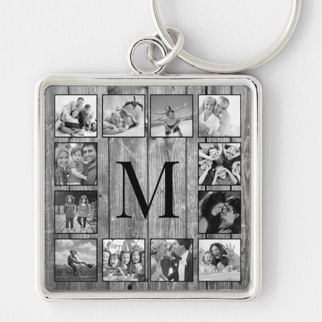 Create Your Custom Photo Collage Rustic Farmhouse Keychain (Front)