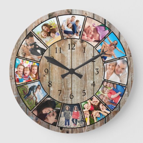 Create Your Custom Photo Collage Rustic Farmhouse Large Clock