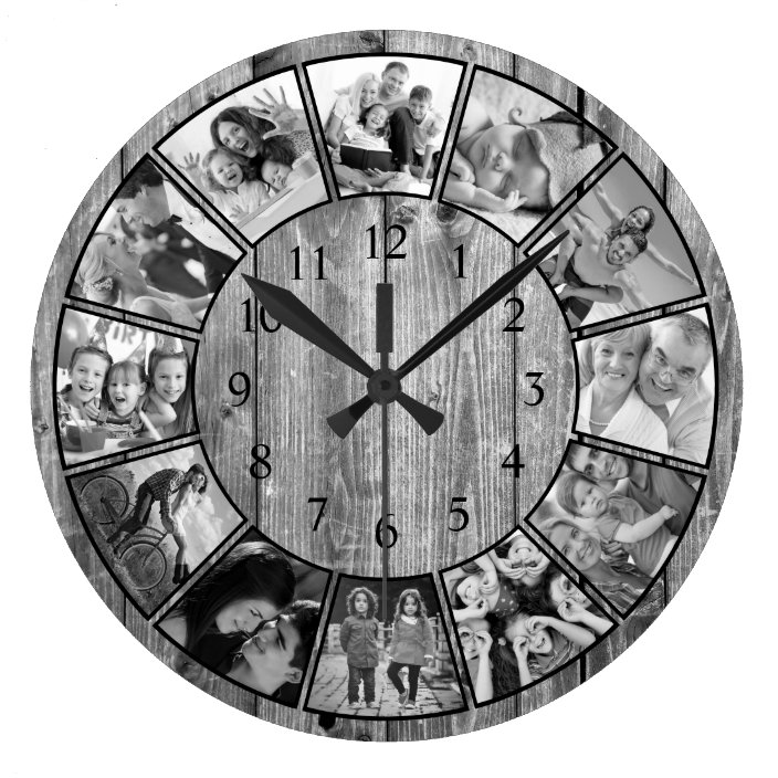 Create Your Custom Photo Collage Rustic Farmhouse Large Clock | Zazzle