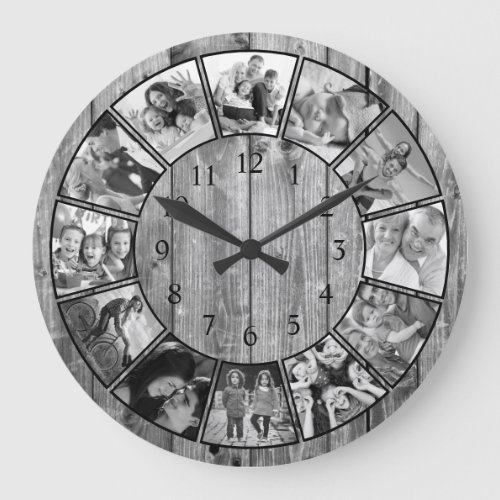 Create Your Custom Photo Collage Rustic Farmhouse Large Clock