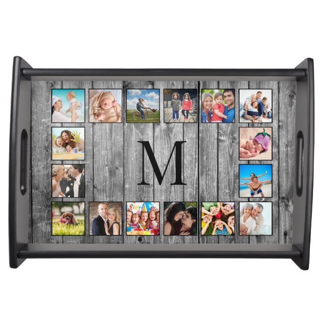 Create Your Custom Photo Collage Rustic Farmhouse Serving Tray (Front)