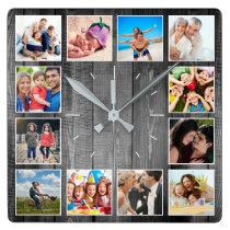 Create Your Custom Photo Collage Rustic Farmhouse Square Wall Clock Create Your Custom Photo Collage Rustic Farmhouse Square Wall Clock