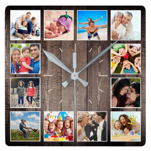 Create Your Custom Photo Collage Rustic Farmhouse Square Wall Clock