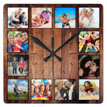 Create Your Custom Photo Collage Rustic Farmhouse Square Wall Clock Create Your Custom Photo Collage Rustic Farmhouse Square Wall Clock