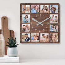 Create Your Custom Photo Collage Rustic Farmhouse Square Wall Clock