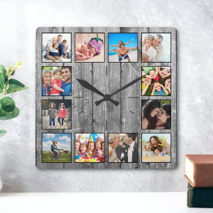 Create Your Custom Photo Collage Rustic Farmhouse Square Wall Clock