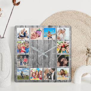 Create Your Custom Photo Collage Rustic Farmhouse Square Wall Clock