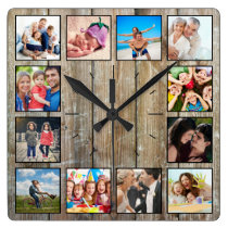 Create Your Custom Photo Collage Rustic Farmhouse Square Wall Clock Create Your Custom Photo Collage Rustic Farmhouse Square Wall Clock