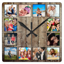 Create Your Custom Photo Collage Rustic Farmhouse Square Wall Clock Create Your Custom Photo Collage Rustic Farmhouse Square Wall Clock