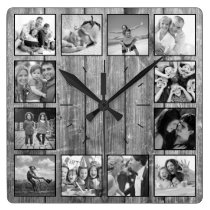 Create Your Custom Photo Collage Rustic Farmhouse Square Wall Clock Create Your Custom Photo Collage Rustic Farmhouse Square Wall Clock