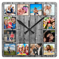 Create Your Custom Photo Collage Rustic Farmhouse Square Wall Clock Create Your Custom Photo Collage Rustic Farmhouse Square Wall Clock