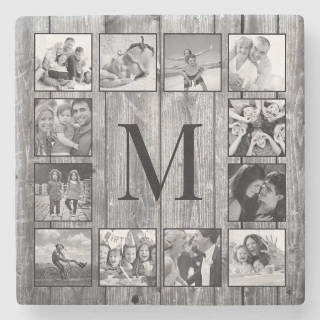 Create Your Custom Photo Collage Rustic Farmhouse Stone Coaster (Front)