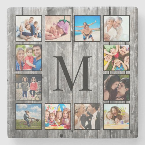 Create Your Custom Photo Collage Rustic Farmhouse Stone Coaster