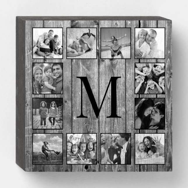 Create Your Custom Photo Collage Rustic Farmhouse Wooden Box Sign (Front Horizontal)