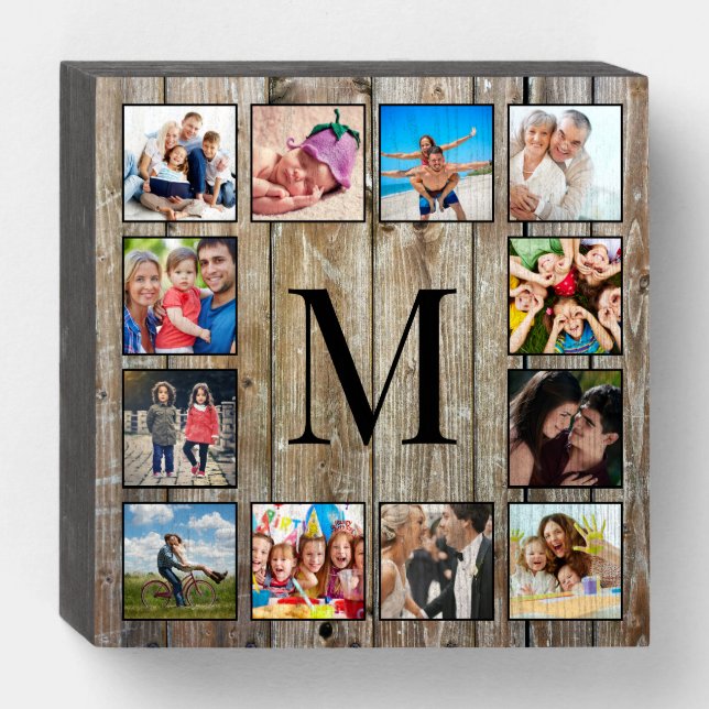 Create Your Custom Photo Collage Rustic Farmhouse Wooden Box Sign (Front Horizontal)
