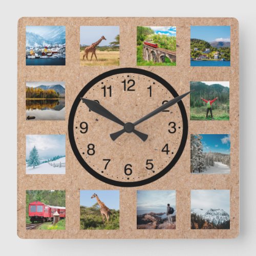 Create Your Custom Photo Collage Rustic Nature Square Wall Clock