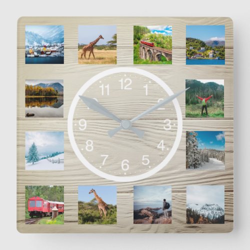 Create Your Custom Photo Collage Rustic Nature Square Wall Clock