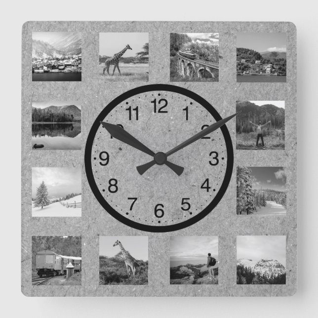 Create Your Custom Photo Collage Rustic Nature Square Wall Clock (Front)